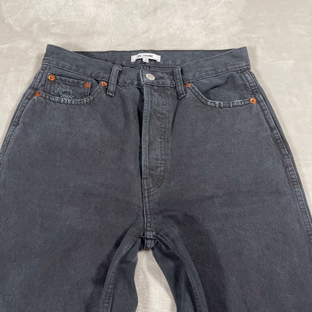 Re/Done Womens Jeans Loose High Rise Straight Distressed Denim Button Fly 28 Blk - Picture 4 of 9
